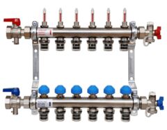 Heating circuit manifold HKV PnG Pro for 6 heating circuits with push-fit connectors completed with  end pieces and ball valves