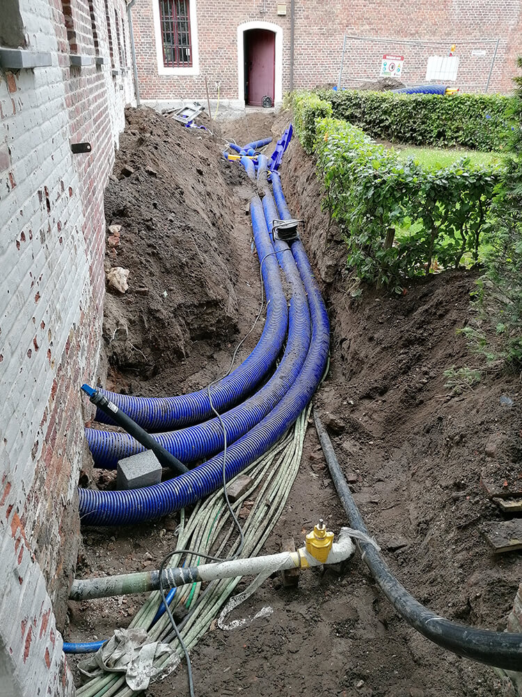 Microflex installation leading into church