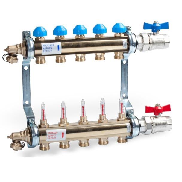 manifold hkv t brass flow meters for ufh with ball valve set