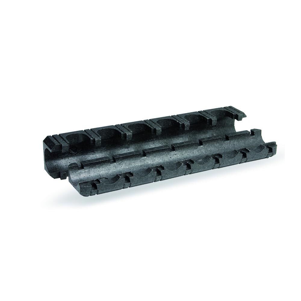 Watts HKV-ISO manifold insulation, 2-component dark grey EPP shell for heating circuit manifolds, front view at an angle