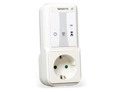 Radiofrequente stekkerontvanger BT-PR02-RF, wit, met bedieningsknoppen en LED-indicatoren, hoekaanzicht
