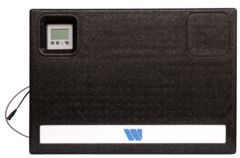 Watts HIU Heat Comfort E heat interface unit, black EPP-insulated front panel with integrated LCD controller, front view.