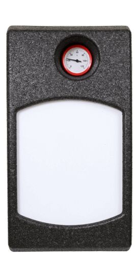 Насосна група Watts FlowBox HK25-Single (тільки лінія подачі), чорна теплоізоляція EPP з вбудованим термометром, вид спереду