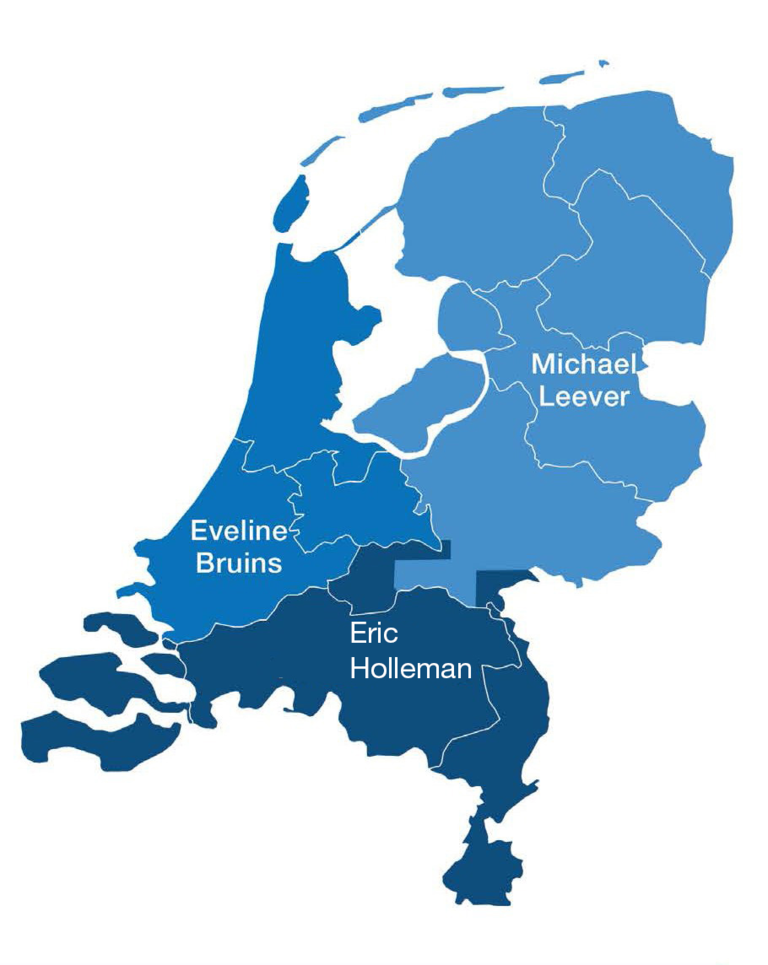 Nederlandse Verkoopregio's kaart op basis van de toewijzing aan Watts Verkopers.