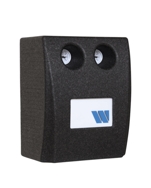 Watts pump group DN20 with black EPP insulation, two integrated thermometers and front logo panel, angled front view.
