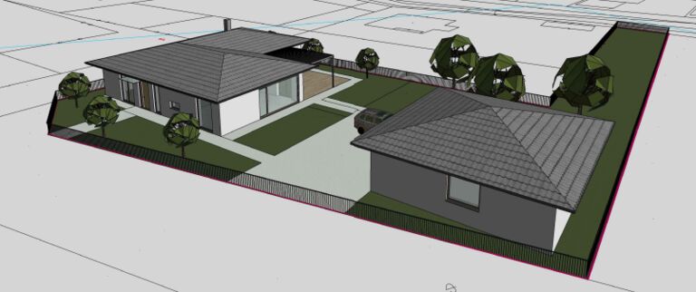 Visualisation of the single family house with garage: Microflex project