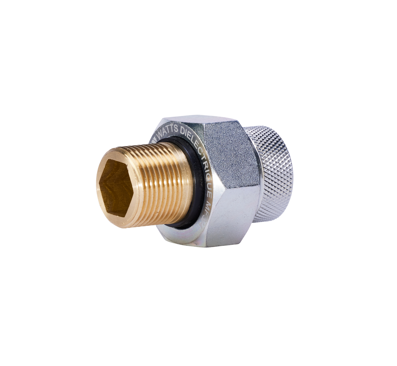 Dielectric unition ISO-RID VA-MS, MF connections, stainless steel brass, angle view