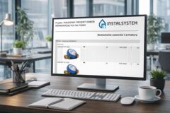 Oprogramowanie InstalSystem 5 z doborem zaworów równoważących WATTS SOCLA na ekranie w nowoczesnym biurze